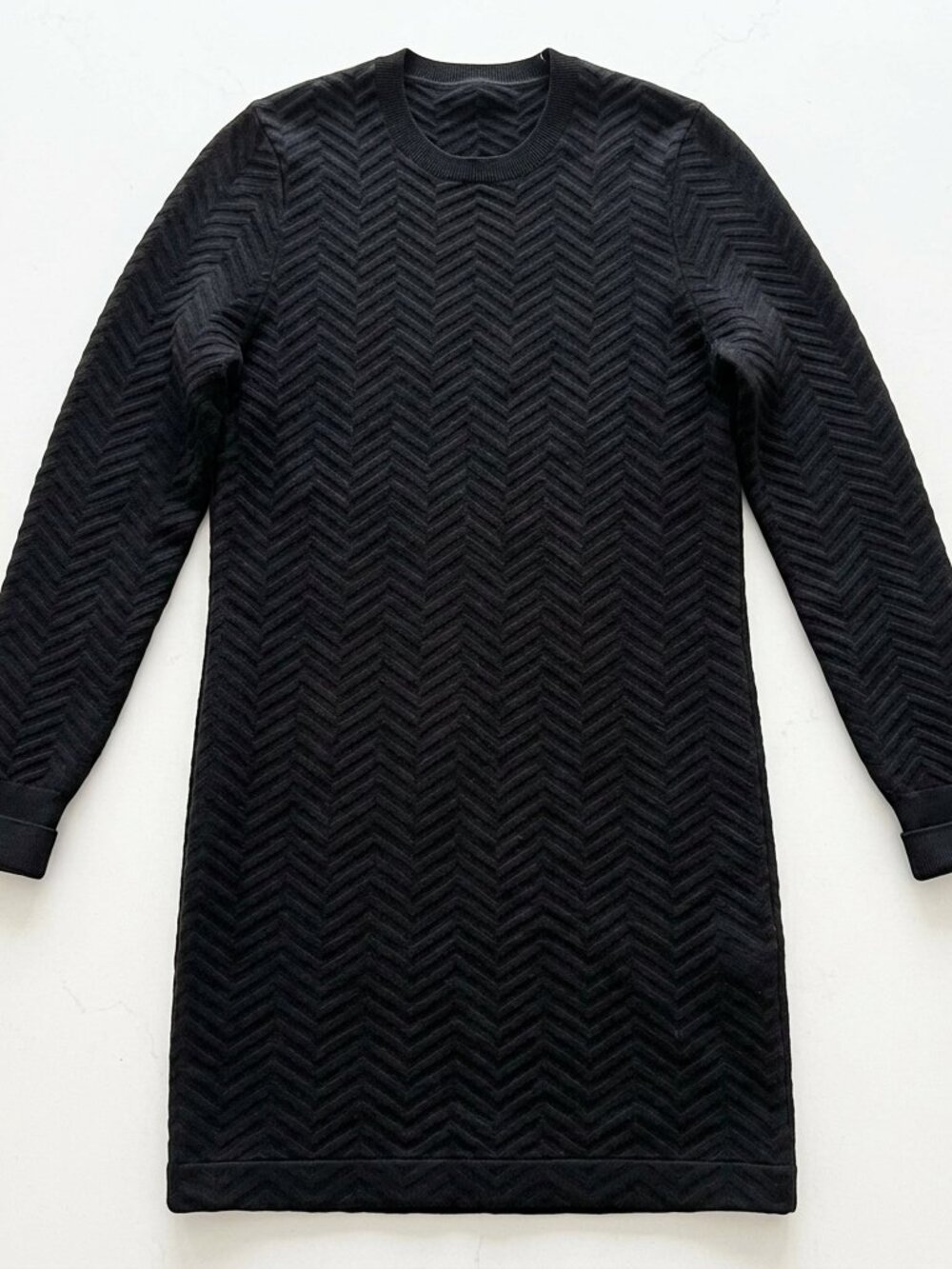 Theory Black Chevron Knit Wool Sweater Mini Dress P